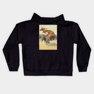 Buffalo Attacking Native American Hunter - Vintage Western American Art Kids Hoodie